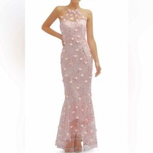 Dessy Collection Blush 3D Embroidered Floral Appliqué Hi Low Gown